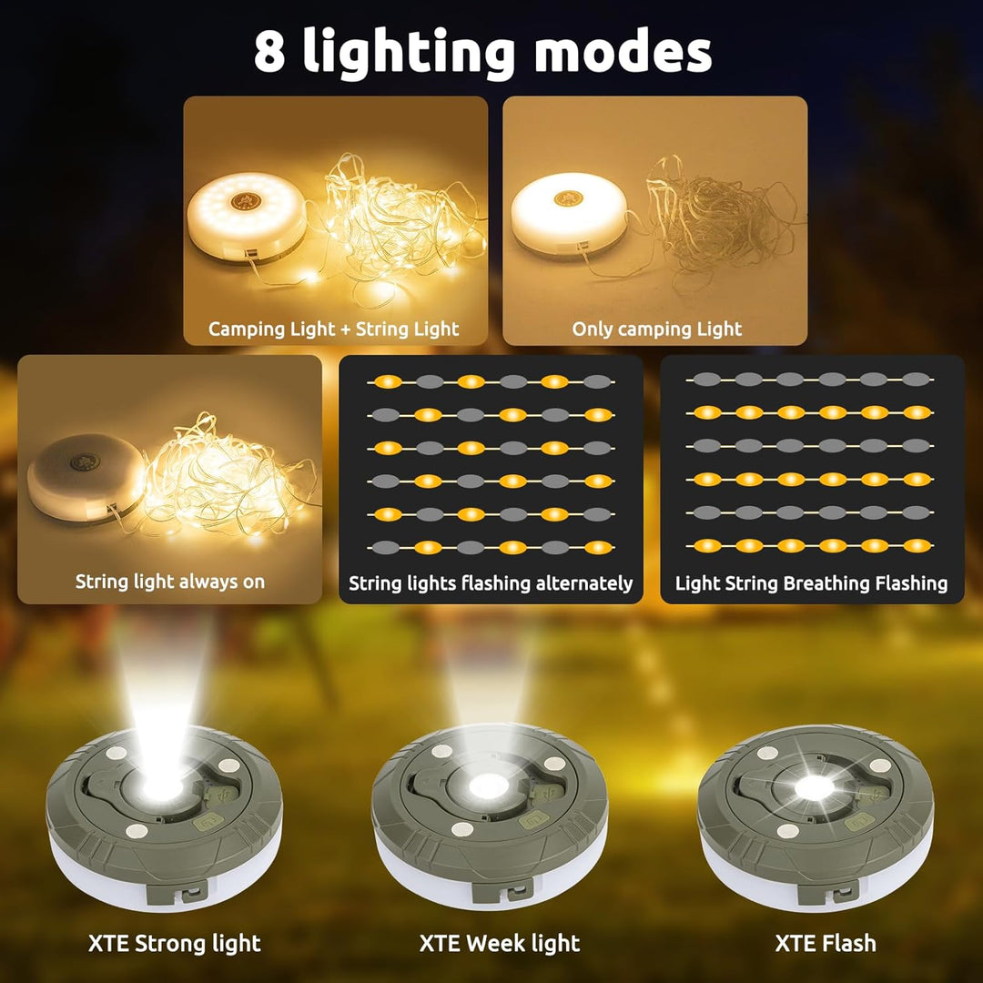 KooPower 33Ft Camping String Lights - Portable LED Tent Lights with 5 Modes