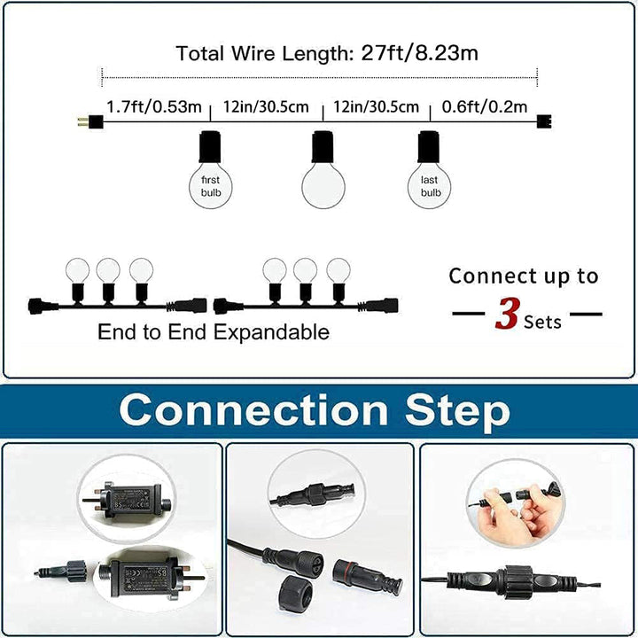 Plug-in 25-Bulb Connectable Vintage String Lights